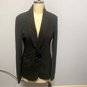 Jessica McClintock Navy Lace Two Button Long Sleeve Jacket